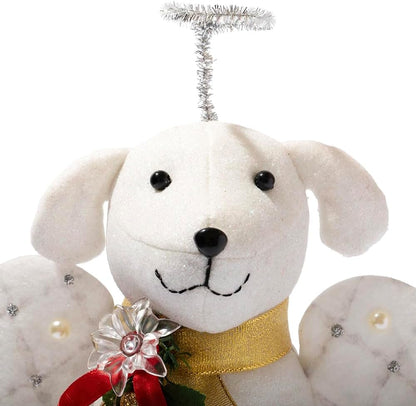 iHeartDogs Christmas Tree Topper Decoration - The Original Dog ‘Christmas Miracle’ Angel Dog Tree Topper LED Lighted Poinsettia Garland & Wings Decor Ornament, Holiday Decoration