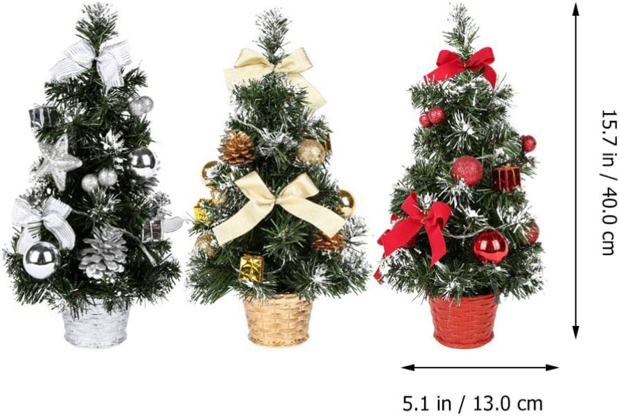 OSALADI Tabletop Mini Christmas Tree with Lights Led Artificial Pine Small Xmas Ornaments Desktop for Winter Table Holiday Decor 40cm Random Color 40X13X13cm