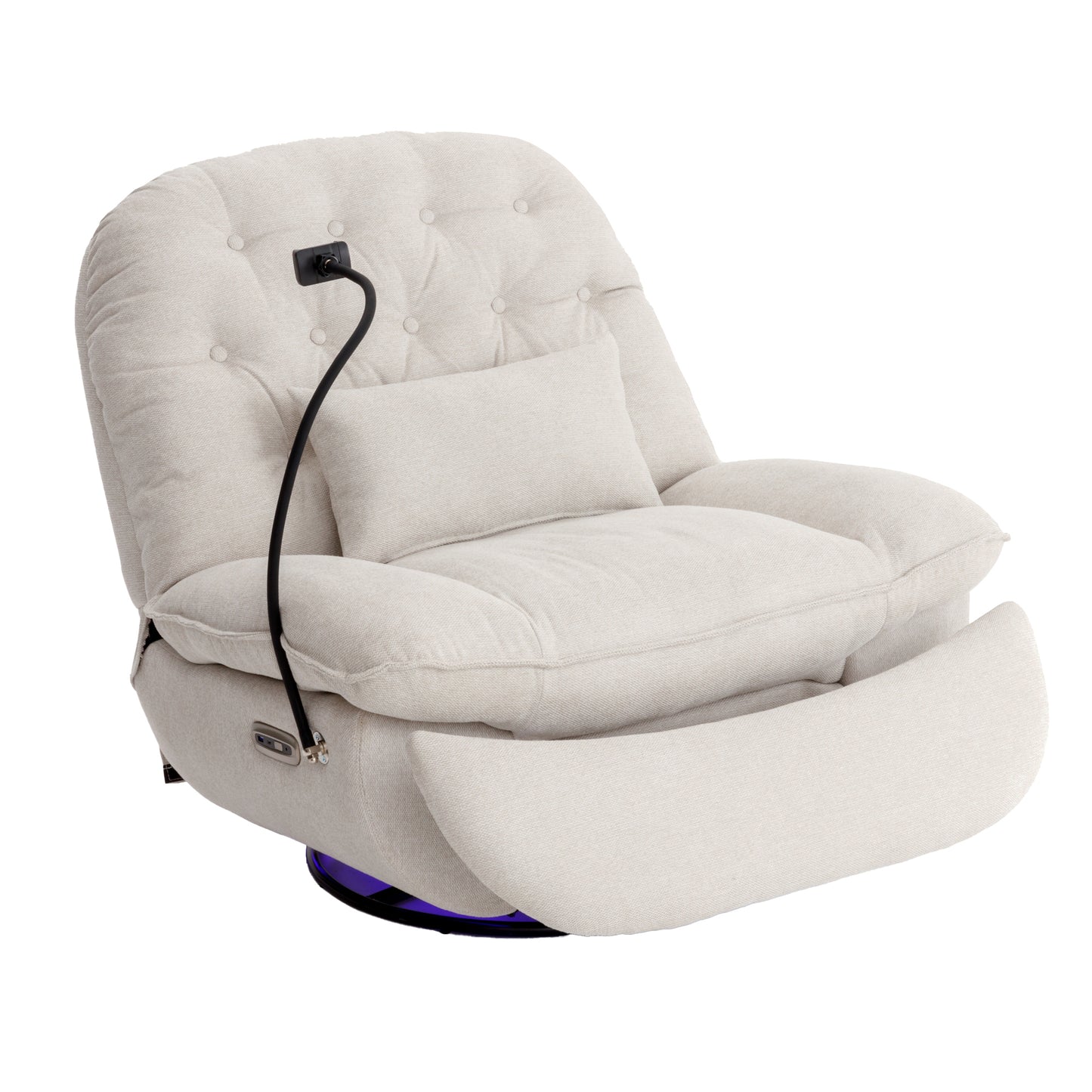 270 Degree Swivel Power Recliner with Voice Control, Bluetooth Music Player,USB Ports, Atmosphere Lamp, Hidden Arm Storage and Mobile Phone Holder for Living Room, Bedroom, Apartment, Beige