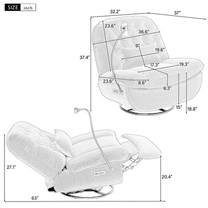270 Degree Swivel Power Recliner with Voice Control, Bluetooth Music Player,USB Ports, Atmosphere Lamp, Hidden Arm Storage and Mobile Phone Holder for Living Room, Bedroom, Apartment, Red