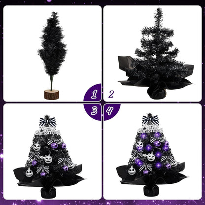 Syhood 1 Pack Mini Black Christmas Tree Set Tabletop Christmas Tree Small Christmas Tree with Lights 18inch Christmas Tree Christmas Holiday Decoration for Home Office Party