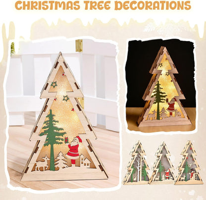Zewuai Christmas Wooden Warm Light Table Decor, Tree-Shaped Ornaments, Lightweight Xmas Souvenirs