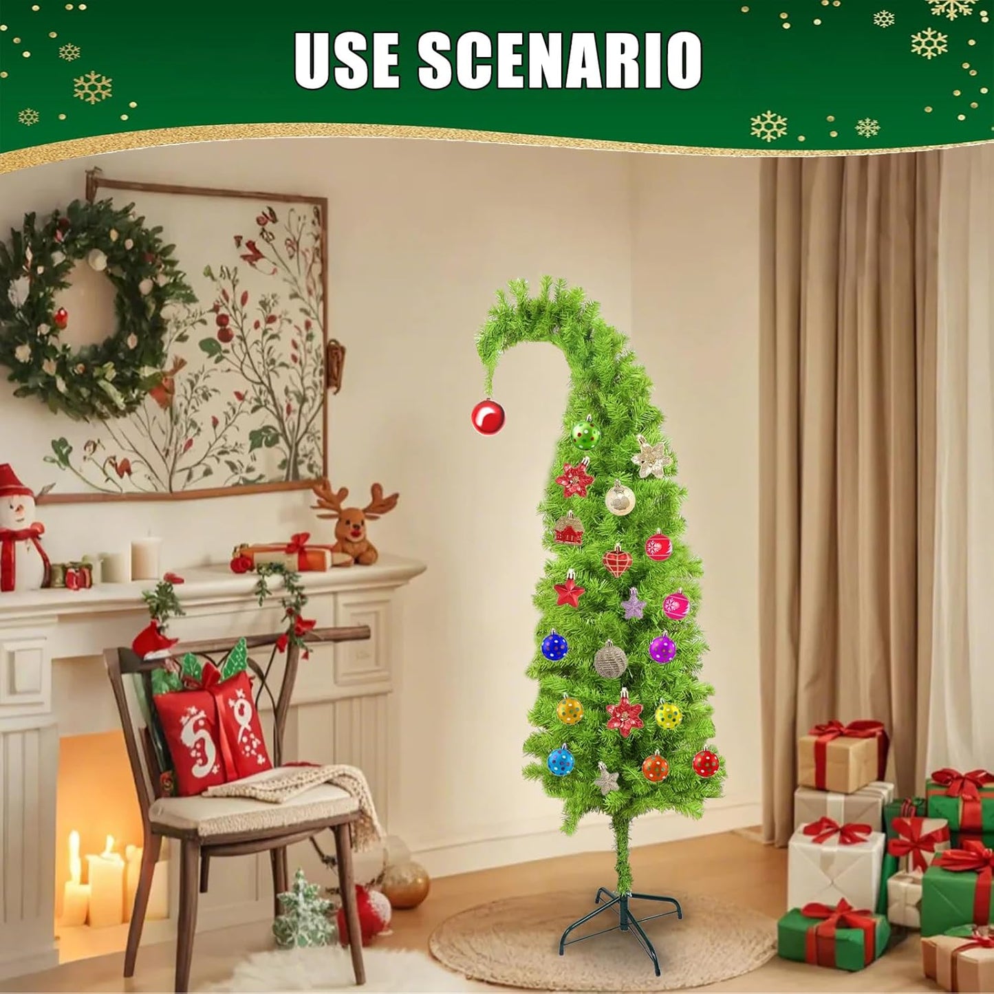 6FT Lime Green Christmas Tree Bendable Artificial Christmas Tree Whimsical Christmas Tree for Indoor Christmas Party Decor Whimsical Decor