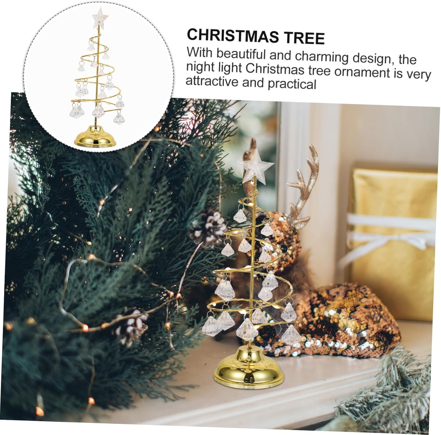 Garneck Glowing Christmas Tree LED Mini Sisal Trees Artificial Christmas Tree Model Miniature Christmas Tree Prelit Christmas Tree Christmas Decorations Fake Christmas Tree Golden Iron
