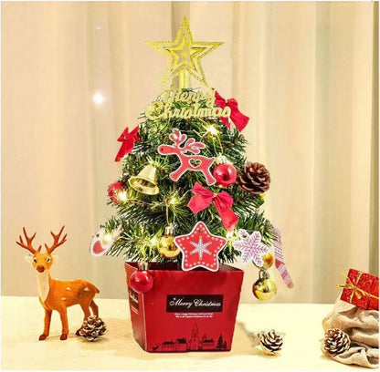 Mini Christmas Tree, 17.7" Small Potted Christmas Tree with 37 Pcs Cute Ornament, Artificial Tabletop DIY Xmas Decorations Indoor shopwindow Kids