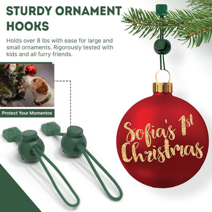 ORNAMENT ANCHOR Ornament Hooks for Hanging Christmas Decorations - No-Slip Hanging Hooks for Xmas - Heavy Duty Christmas Tree Ornaments Hanger Hooks for Small & Large Ornaments (Green, 24 Count)