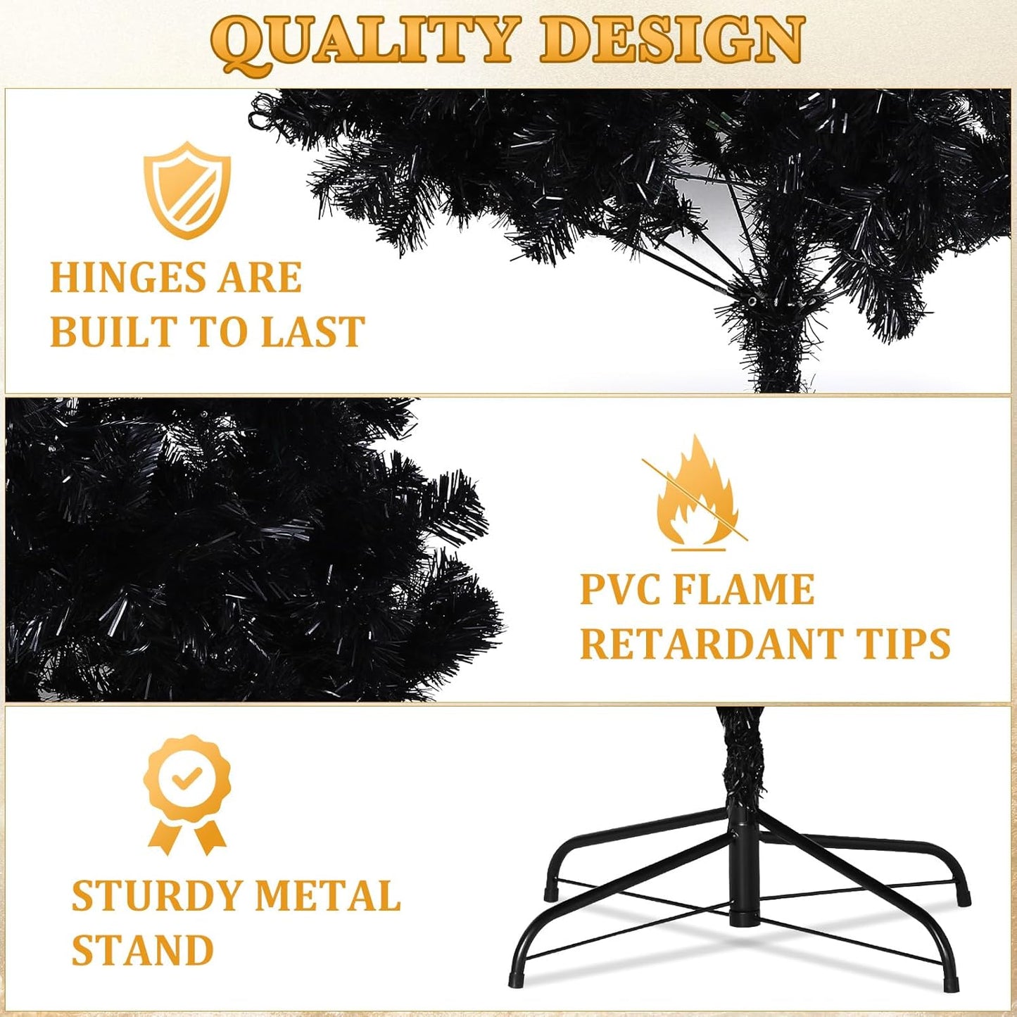 4.5 ft Prelit Artificial Christmas Tree with Lights Artificial Full Christmas Tree Xmas Tree with Metal Stand for Home Indoor and Outdoor Party Decorations(Black)