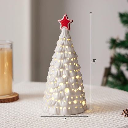 Christmas Decorations, Ceramic Christmas Tree, Small Tabletop Christmas Tree with Lights for Christmas Decor (8 inch, White)