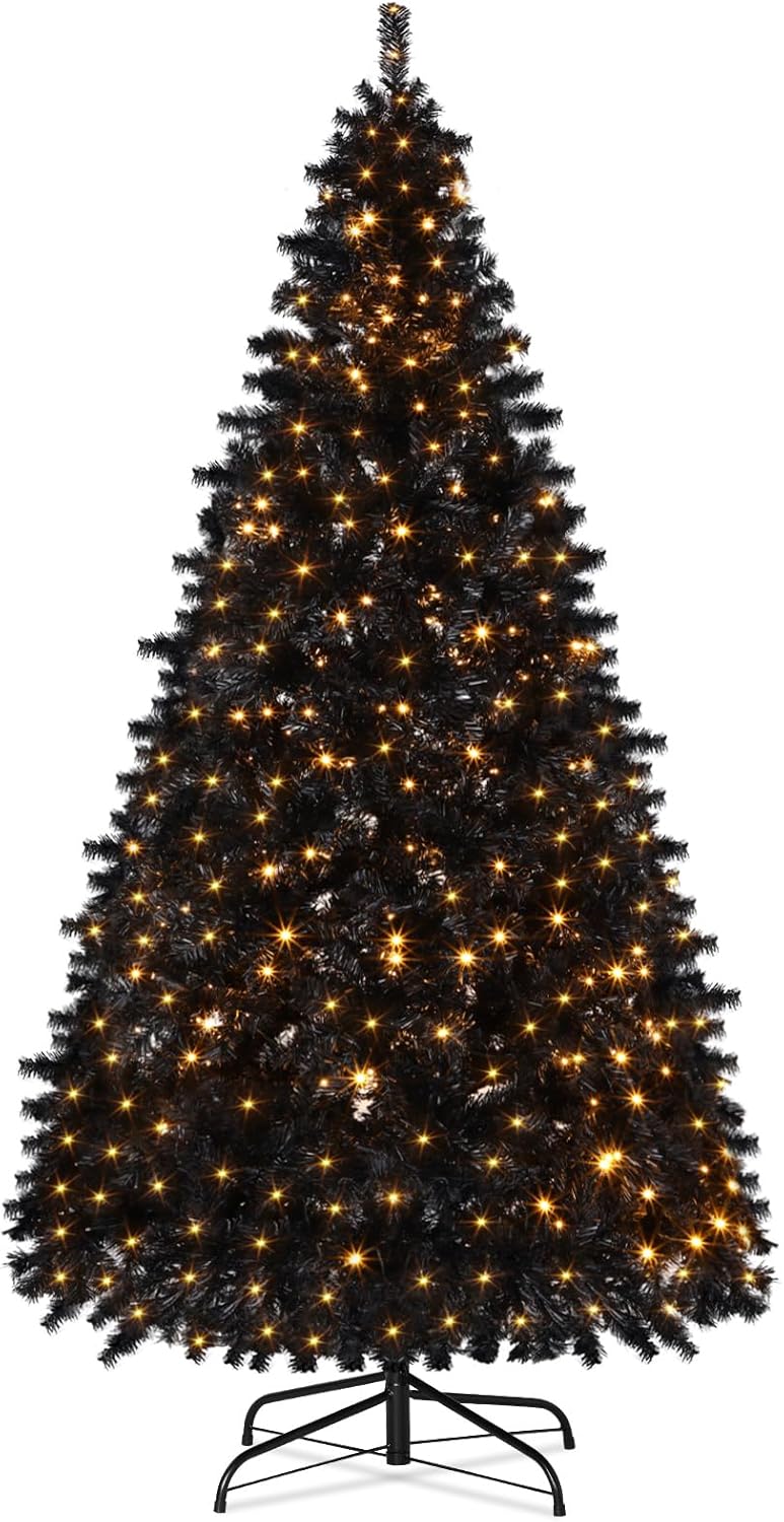 4.5 ft Prelit Artificial Christmas Tree with Lights Artificial Full Christmas Tree Xmas Tree with Metal Stand for Home Indoor and Outdoor Party Decorations(Black)