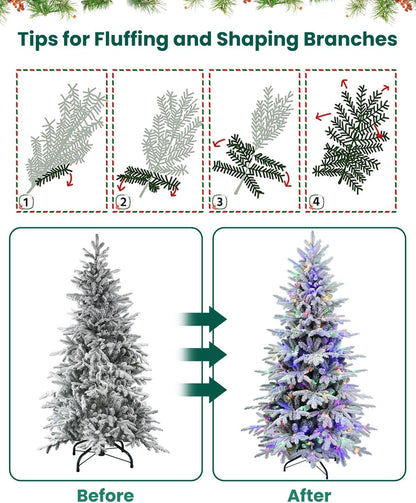 Artificial Christmas Tree with Lights - Leheyhey 6ft Flocked Christmas Tree Prelit - Halloween Christmas Tree for Home Office Store, Holiday Decoration - 1582 PE & PVC Mixed Branch Tips