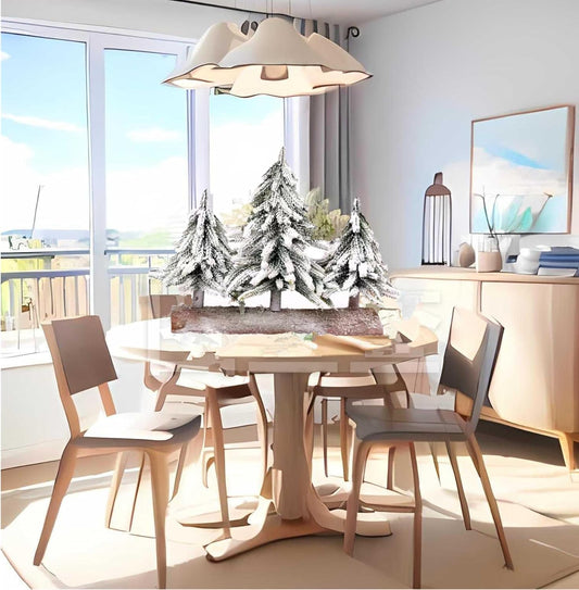 alfyng Mini Tabletop Christmas Tree, 3 pcs Connected Artificial Snow Frost Flocked Xmas Tree, 10.6Inch Miniature Pine Desktop Christmas Xmas Tree with Wooden Base for Dining Table Home Christmas Décor