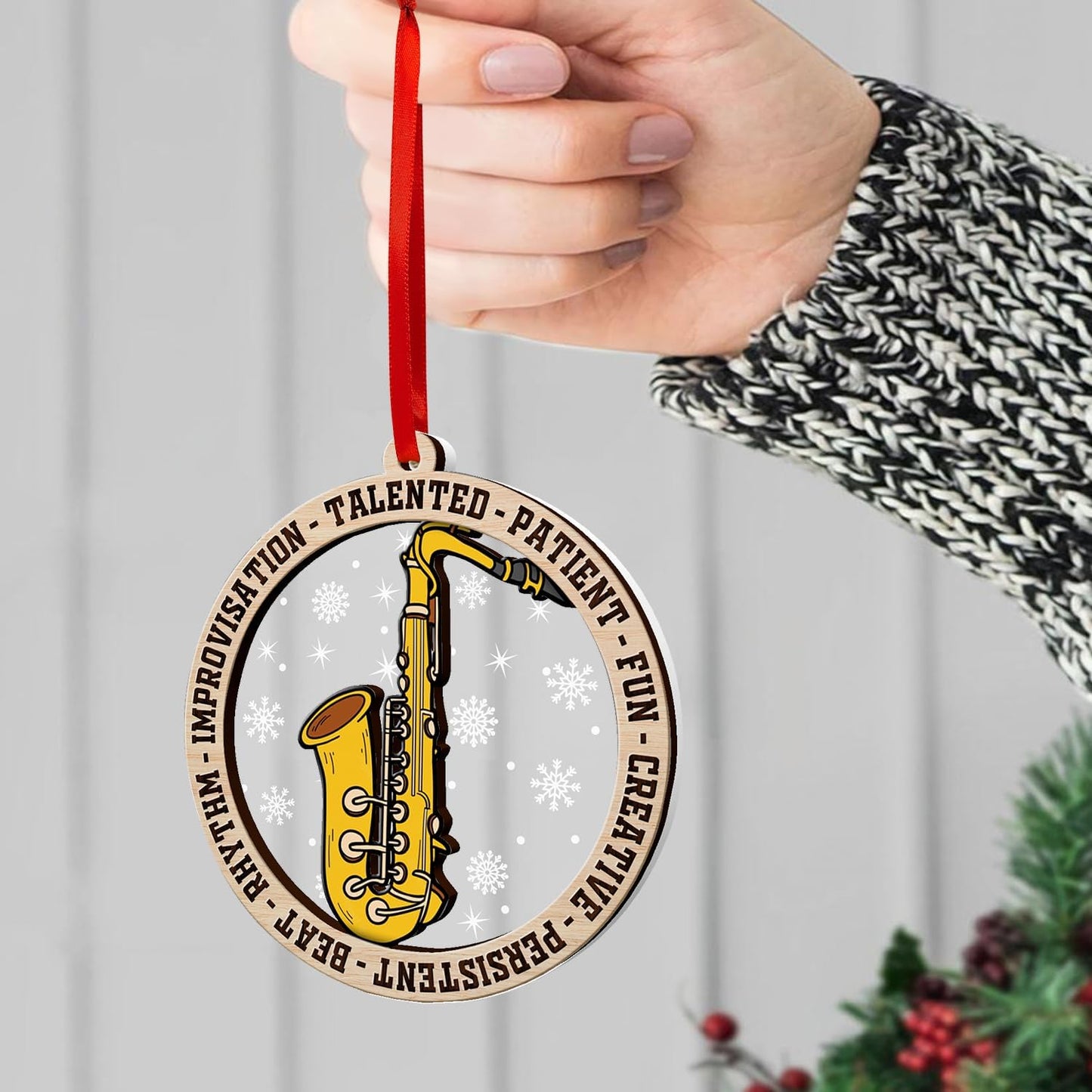 Saxophone Ornaments for Christmas Tree, Saxophone Ornament 2 Layer Wood & Acrylic Decoration, Sax Keepsake Decor 2024, Gifts for Sax Lovers, Saxophonist, Music Lovers, Saxophone Teacher Gifts.