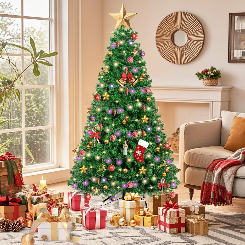 Christmas Tree, 7 FT Artificial Christmas Tree, Xmas Pine Tree with Solid Foldable Metal Stand Perfect for Indoor and Outdoor Holiaday Decoration, Green