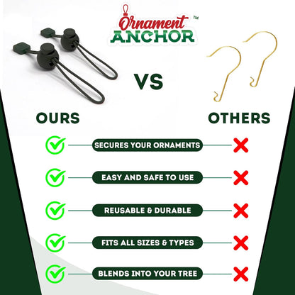 ORNAMENT ANCHOR Ornament Hooks for Hanging Christmas Decorations - No-Slip Hanging Hooks for Xmas - Heavy Duty Christmas Tree Ornaments Hanger Hooks for Small & Large Ornaments (Green, 24 Count)