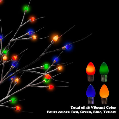 4FT Lighted Birch Tree, Black Christmas Tree with 48 LED Multicolor Lights Artificial Frosted Charlie Brown Christmas Birch Tree for Indoor Outdoor Home Party Christmas Decorations