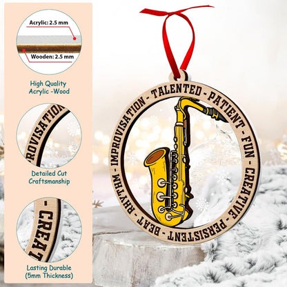 Saxophone Ornaments for Christmas Tree, Saxophone Ornament 2 Layer Wood & Acrylic Decoration, Sax Keepsake Decor 2024, Gifts for Sax Lovers, Saxophonist, Music Lovers, Saxophone Teacher Gifts.