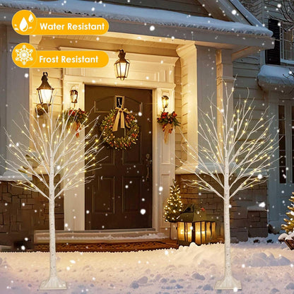 2 Pack 5FT 200LED Christmas Lighted Birch Tree, Timer Function Prelit Artificial Tree Lamp Plug in with Warm White Lights, Twinkling Twig Tree for Indoor Outdoor Christmas Decorations