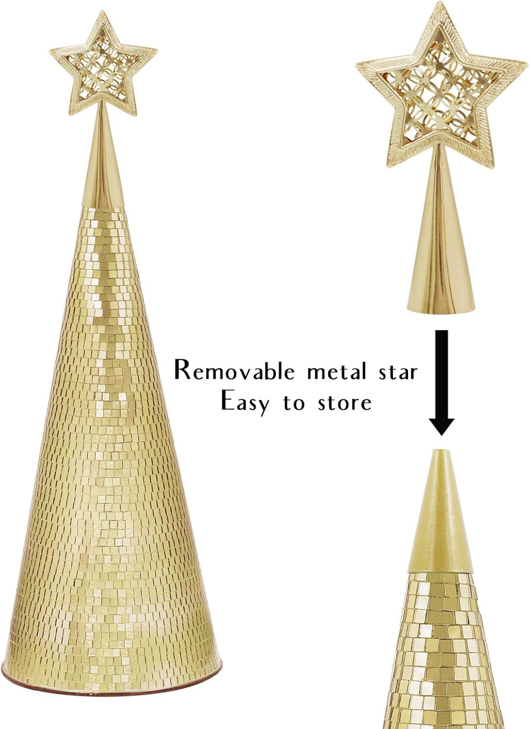 Gold Glass Trees Set of 6, 17" 15" 13" Small Tabletop Christmas Tree Handmade Disco Decor for Xmas Table Party Centerpiece Decoration
