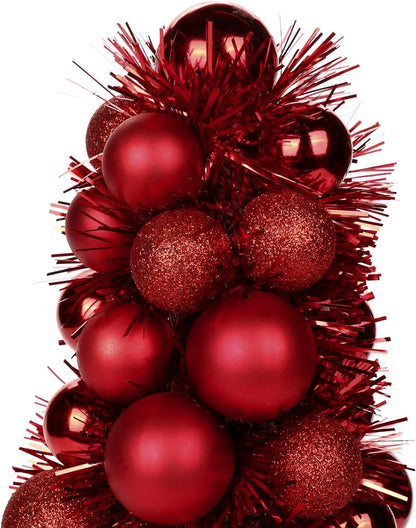 16" Small Tabletop Christmas Tree, Mini Xmas Tree with 94 Shatterproof Christmas Ornaments Balls for Christmas Decor Holiday Party Wedding Centerpiece -Red