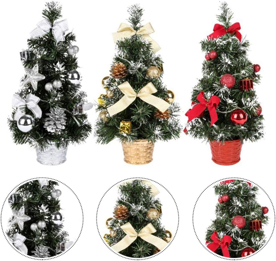 OSALADI Tabletop Mini Christmas Tree with Lights Led Artificial Pine Small Xmas Ornaments Desktop for Winter Table Holiday Decor 40cm Random Color 40X13X13cm