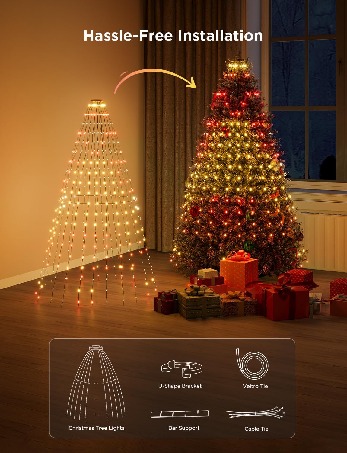 Govee Christmas Tree Lights, Smart RGBIC 480 LEDs Christmas Lights Outdoor, 6.6ft × 24 String Lights for Holiday Decor, IP65 Waterproof, Music Sync, Voice Control, 60+ Scene Modes, Green Wire