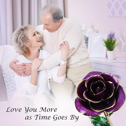 Sinvitron Gold Dipped Rose 24K Real Rose, Long Stem Gold Plated Rose with Stand, Valentines Day Gifts for Her,Gifts for Mom,24K Golden Rose for Anniversary and Mothers Day, Birthday (Purple)