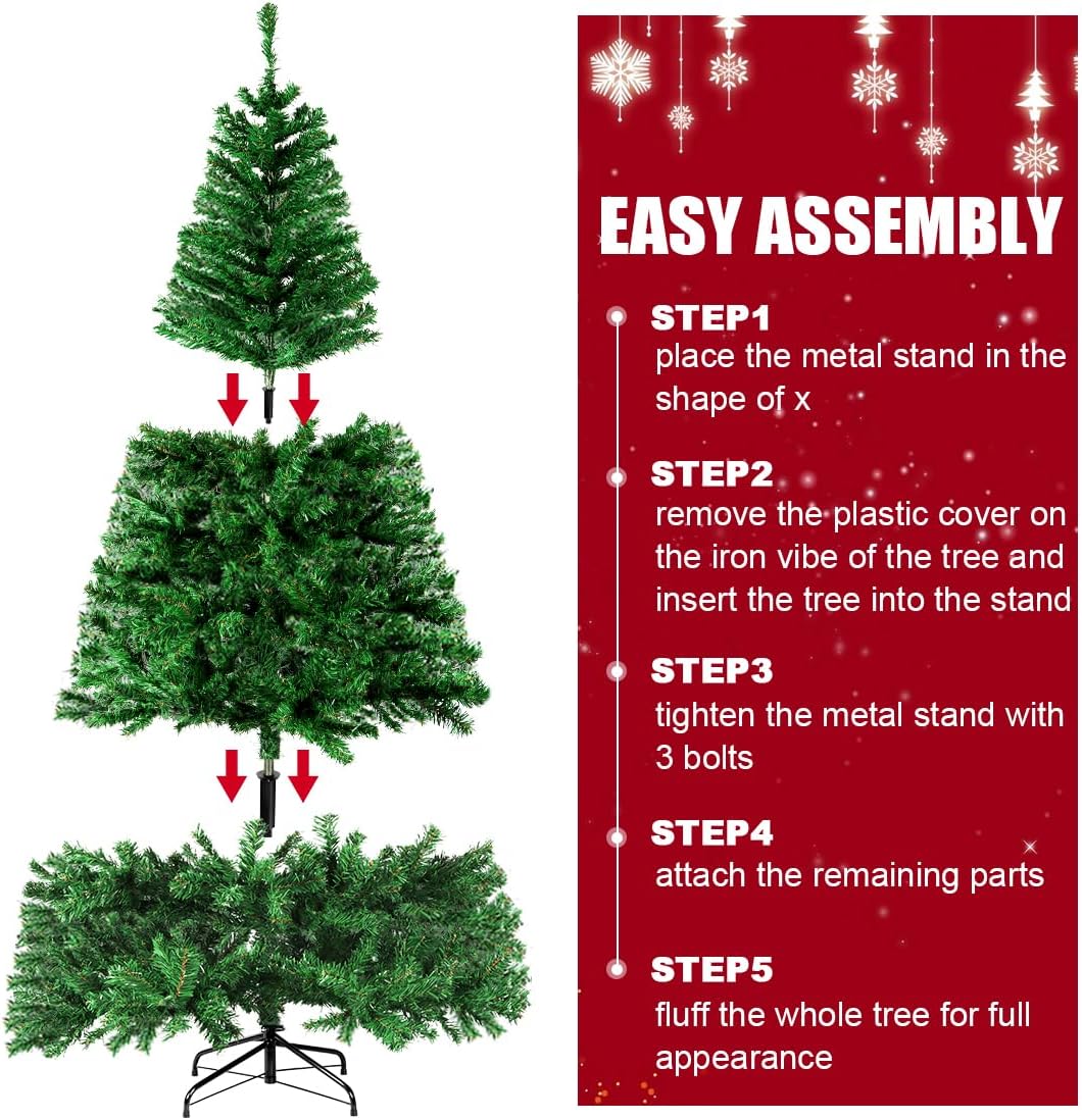 Christmas Tree, 7 FT Artificial Christmas Tree, Xmas Pine Tree with Solid Foldable Metal Stand Perfect for Indoor and Outdoor Holiaday Decoration, Green