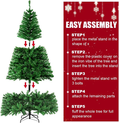 Christmas Tree, 7 FT Artificial Christmas Tree, Xmas Pine Tree with Solid Foldable Metal Stand Perfect for Indoor and Outdoor Holiaday Decoration, Green