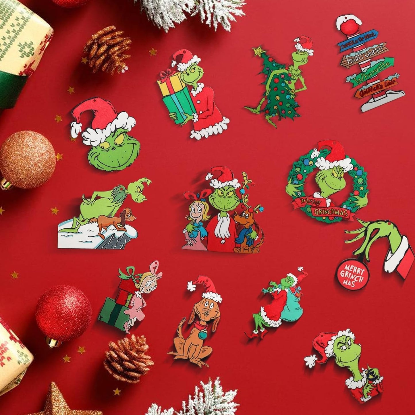 Christmas Tree Decorations, 24PCS Christmas Cute Wooden Hanging Ornaments for Tree, Christmas Decor Indoor Home Party Gifts