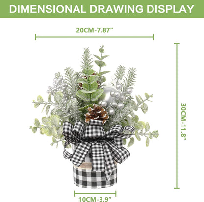 Small Buffalo Check Plaid Christmas Tree, Artificial Mini Tabletop Christmas Tree Decorations, for Home Hliday Party Xmas Decor - Black/White.