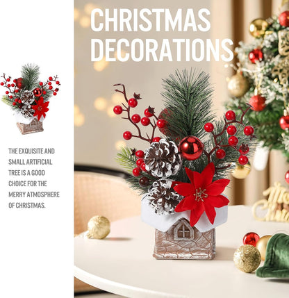 Hatisan Small Christmas Tree, Artificial Christmas Tree with Christmas Ornaments Pine Cone Berry, Tabletop Christmas Tree for Christmas Decorations Home Room Party Winter Indoor Outdoor(Red-Room)