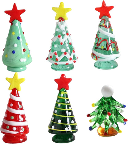 6Pieces Mini Christmas Tree 6 Style Self-Standing Tabletop Christmas Tree Decorative Colored Glass Christmas Tree for Home, Office, Mantel, Mall