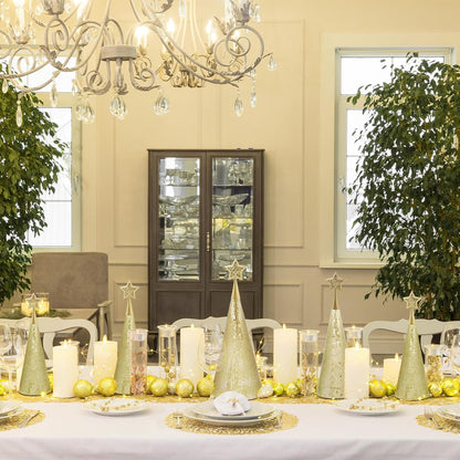Gold Glass Trees Set of 6, 17" 15" 13" Small Tabletop Christmas Tree Handmade Disco Decor for Xmas Table Party Centerpiece Decoration