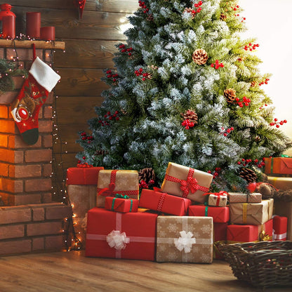 AGM Christmas Tree 6ft Artificial Pine Tree with Foldable Metal Stand, Pine Cone and Red Fruit, 6 Feet Tall Flocked Snow Trees for Holiday Christmas Decoration