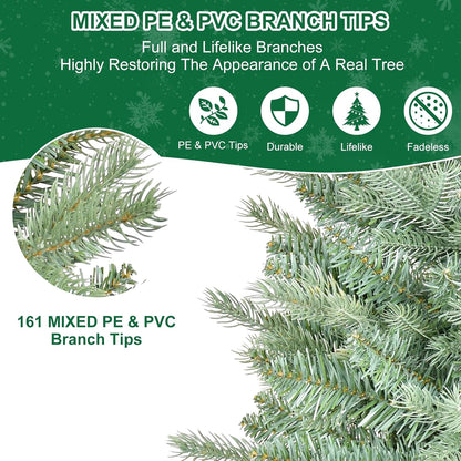 2.5 FT Artificial Mini Small Christmas Tree with 161 PE&PVC Mixed Branch Tips,Unlit Blue Spruce Pencil Small Xmas Tree with Burlap Base,30 inches Xmas Pine Tree for Table Desk Home Decor
