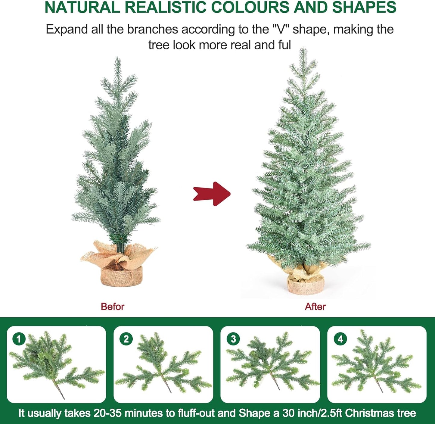 2.5 FT Artificial Mini Small Christmas Tree with 161 PE&PVC Mixed Branch Tips,Unlit Blue Spruce Pencil Small Xmas Tree with Burlap Base,30 inches Xmas Pine Tree for Table Desk Home Decor