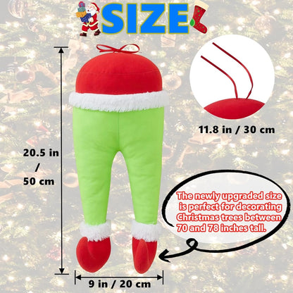 Christmas Elf Body Tree Decorations, Christmas Green Monster Stole Xmas Tree Topper, Pose-able Christmas Elf Stuffed Leg Arm and Head for Christmas Tree Hanging Oranemet