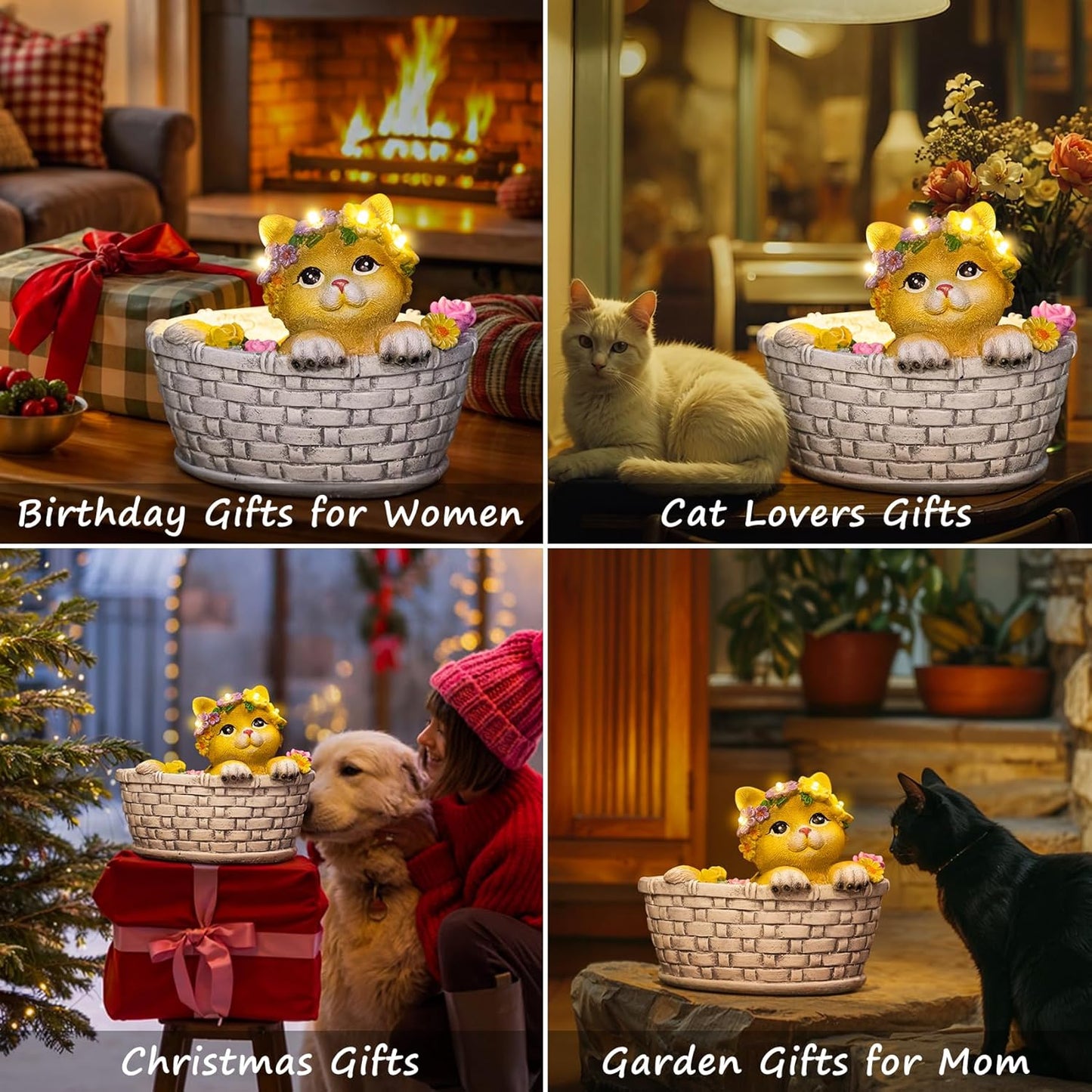 HOMEIMPRO Garden Decor Outdoor Statue Solar Lights, Cat Lover Gifts, Backyard Patio Decor, 8LED, Lovely Kitten Garden Gifts, Outside Decorations, Birthday Garden Gifts for Women Mom