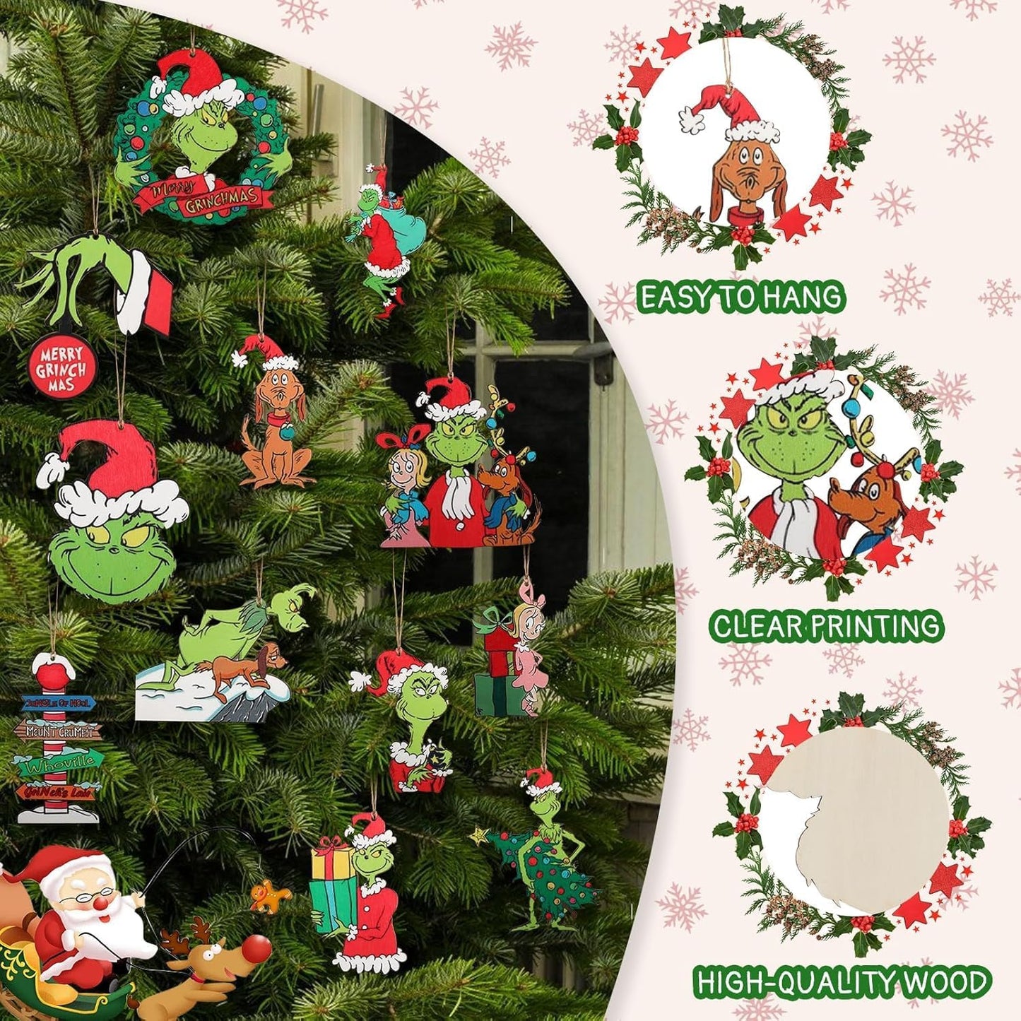 Christmas Tree Decorations, 24PCS Christmas Cute Wooden Hanging Ornaments for Tree, Christmas Decor Indoor Home Party Gifts