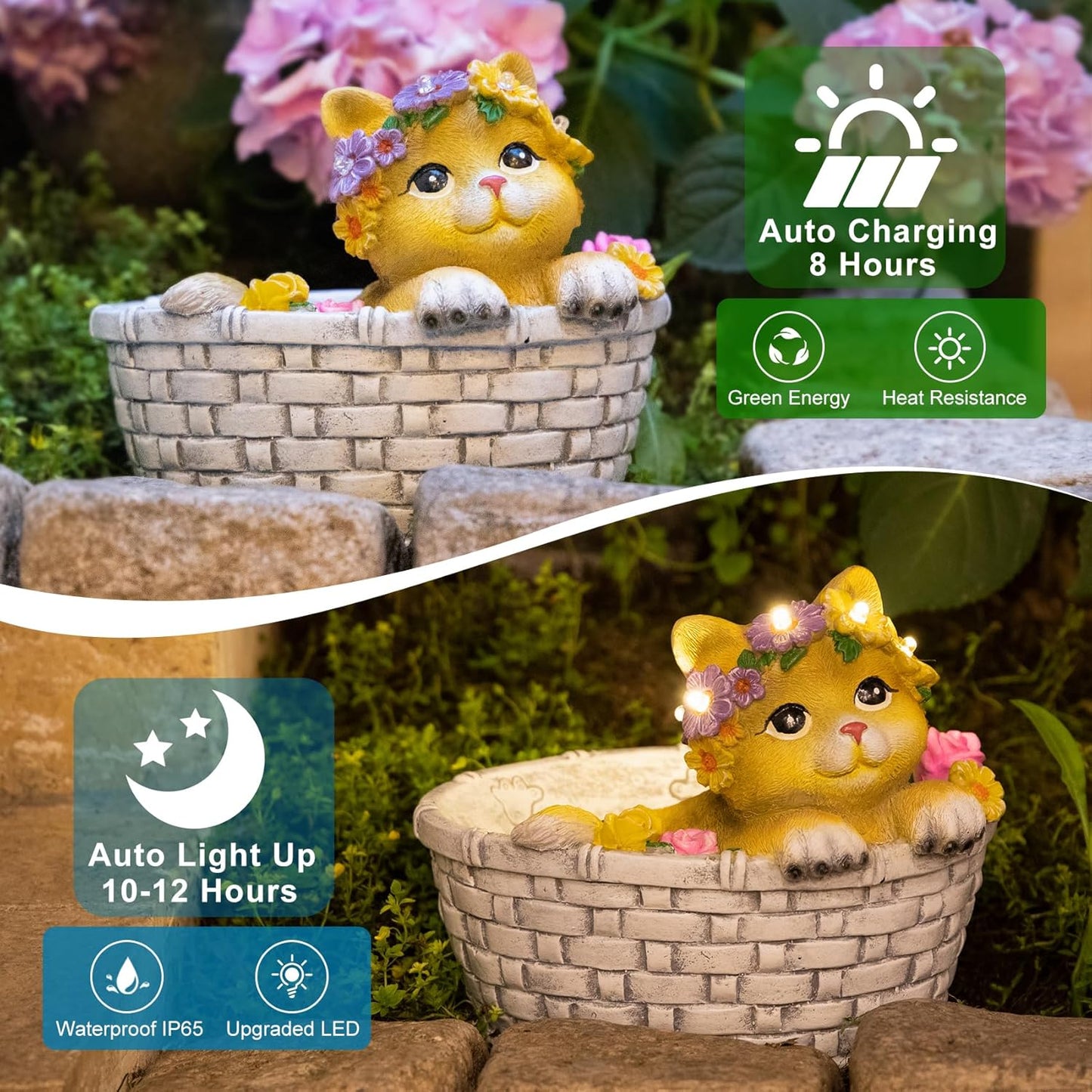 HOMEIMPRO Garden Decor Outdoor Statue Solar Lights, Cat Lover Gifts, Backyard Patio Decor, 8LED, Lovely Kitten Garden Gifts, Outside Decorations, Birthday Garden Gifts for Women Mom