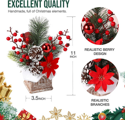 Hatisan Small Christmas Tree, Artificial Christmas Tree with Christmas Ornaments Pine Cone Berry, Tabletop Christmas Tree for Christmas Decorations Home Room Party Winter Indoor Outdoor(Red-Room)