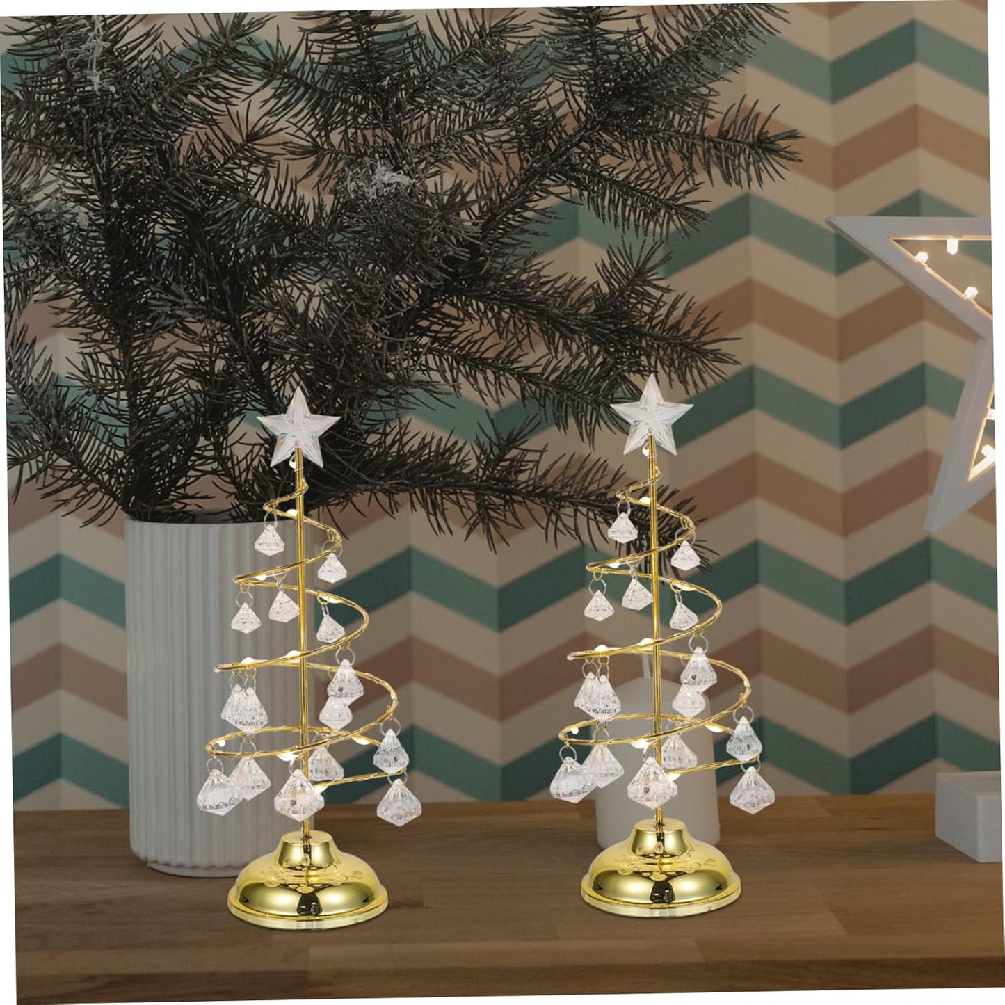 Garneck Glowing Christmas Tree LED Mini Sisal Trees Artificial Christmas Tree Model Miniature Christmas Tree Prelit Christmas Tree Christmas Decorations Fake Christmas Tree Golden Iron