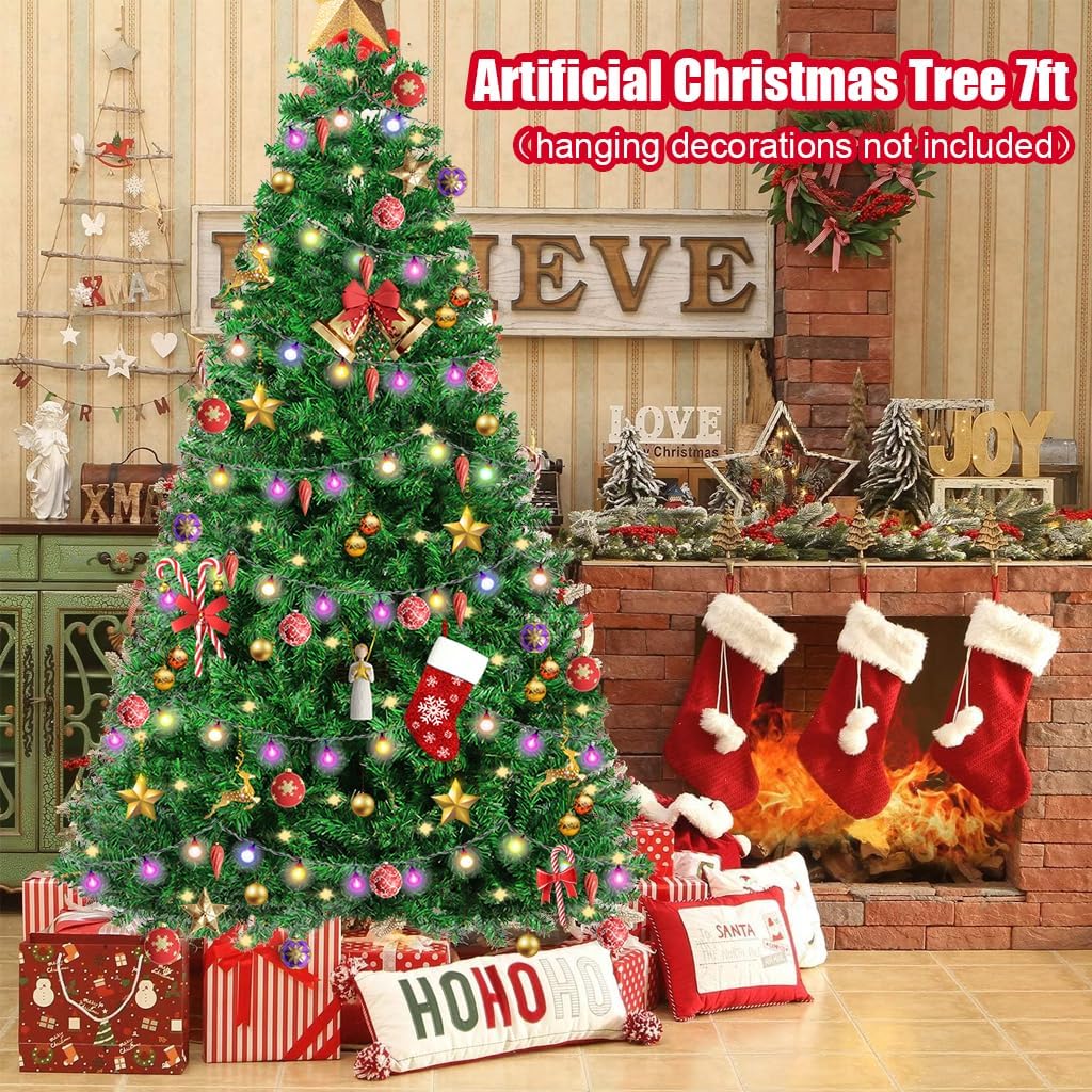Christmas Tree, 7 FT Artificial Christmas Tree, Xmas Pine Tree with Solid Foldable Metal Stand Perfect for Indoor and Outdoor Holiaday Decoration, Green