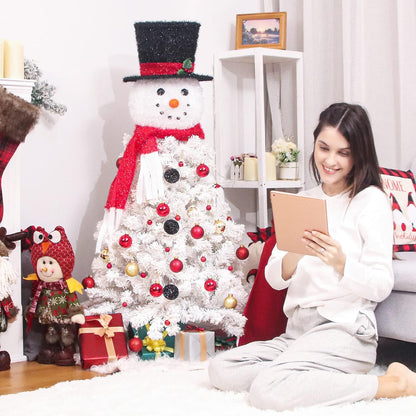 Decoway Christmas Tree Pre-lit Snowman-Shaped Artificial White Christmas Tree with LED Lights