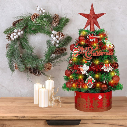 24 Inch Artificial Tabletop Mini Christmas Tree Green, Small Xmas Tree with String Lights and Ornaments for Home Desk Holiday DIY Christmas Decoration
