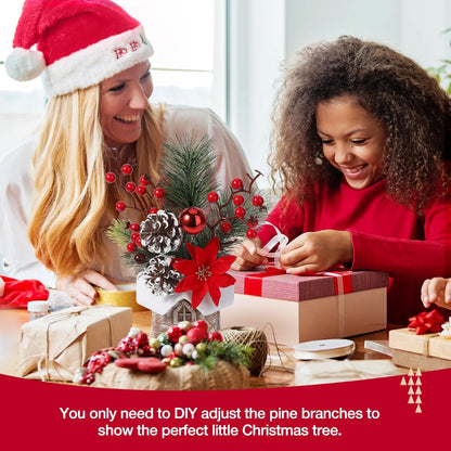 Hatisan Small Christmas Tree, Artificial Christmas Tree with Christmas Ornaments Pine Cone Berry, Tabletop Christmas Tree for Christmas Decorations Home Room Party Winter Indoor Outdoor(Red-Room)