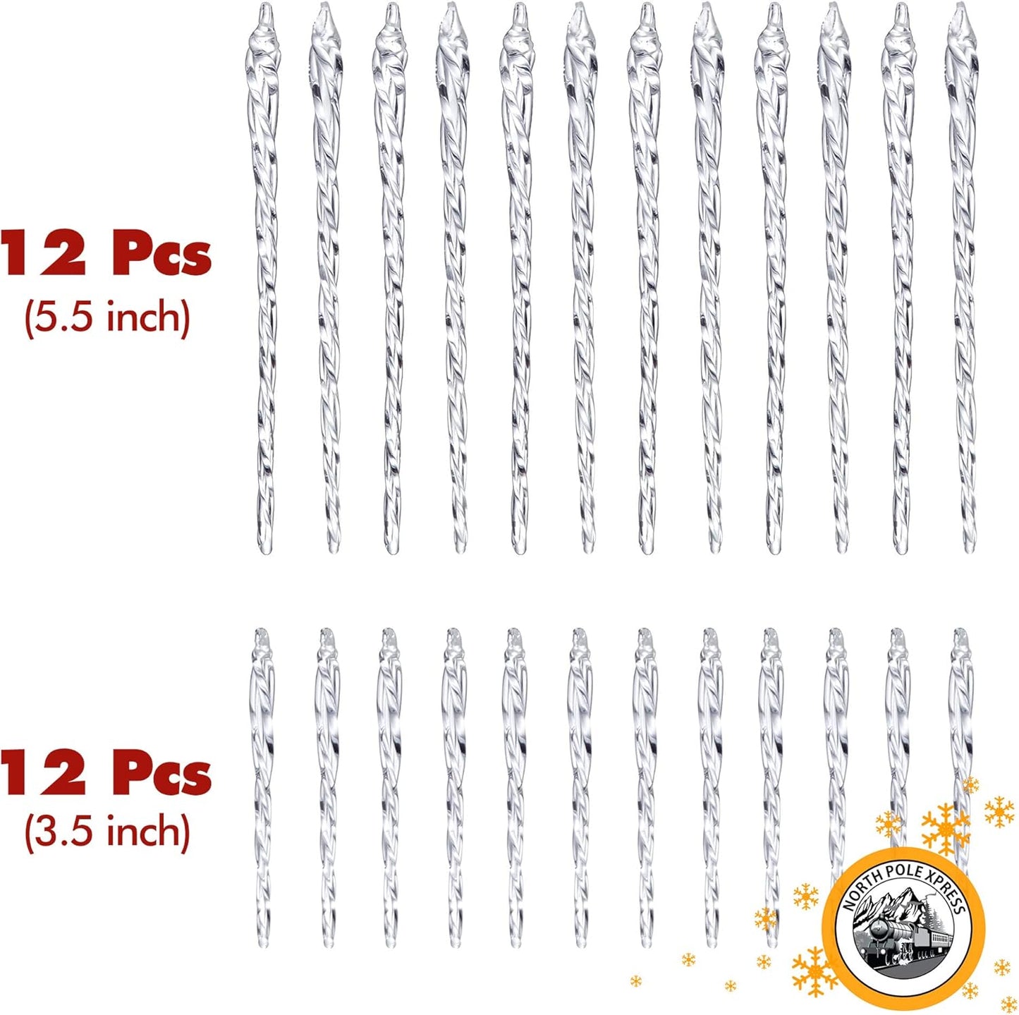 Twisted Clear Glass Icicle Christmas Ornaments for Christmas Trees - Set of 24 Icicles Christmas Tree Decorations - Christmas Tree Ornaments Perfect for White Or Silver Crystal Winter Frost Look!
