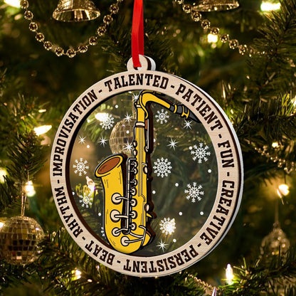 Saxophone Ornaments for Christmas Tree, Saxophone Ornament 2 Layer Wood & Acrylic Decoration, Sax Keepsake Decor 2024, Gifts for Sax Lovers, Saxophonist, Music Lovers, Saxophone Teacher Gifts.