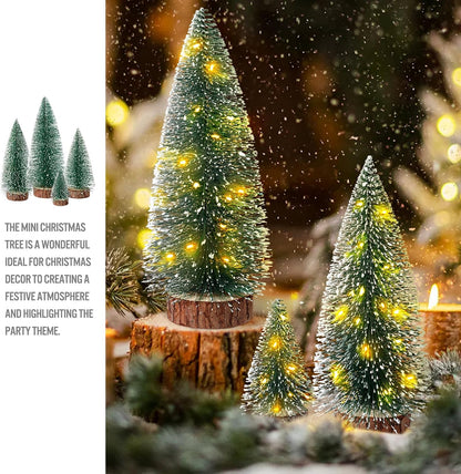4PCS Mini Christmas Tree with Lights, Bottle Brush Trees, Christmas Table Decorations, Small Christmas Village Trees for Xmas Holiday Party Home Craft (Lighted)