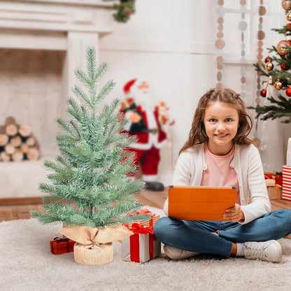 2.5 FT Artificial Mini Small Christmas Tree with 161 PE&PVC Mixed Branch Tips,Unlit Blue Spruce Pencil Small Xmas Tree with Burlap Base,30 inches Xmas Pine Tree for Table Desk Home Decor